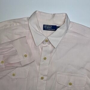 Polo‎ Ralph Lauren Linen Blend Shirt Mens XL Light Pink Long Sleeve Pockets READ